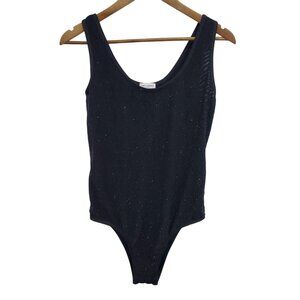Saint Laurent YSL Crystal Bodysuit Black Diamond Mesh Tank Leotard Size L Rare